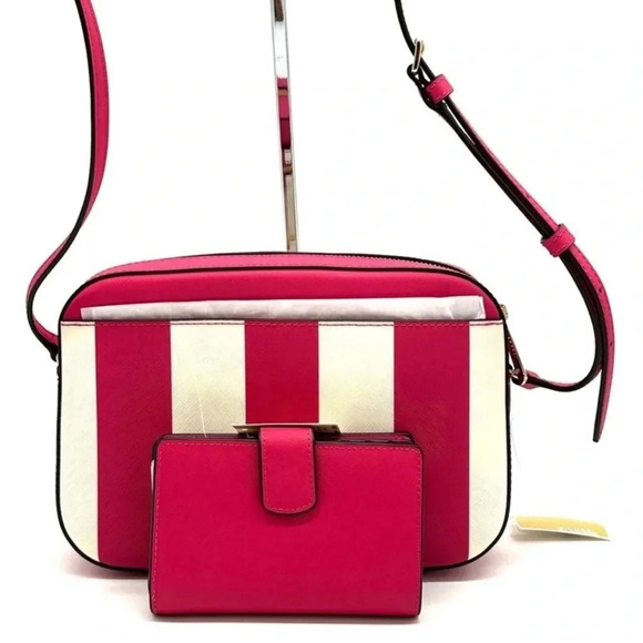 Michael Kors LG EW Crossbody Bag & Medium Bifold Zip Chain Wallet Electric Pink - Picture 6 of 14